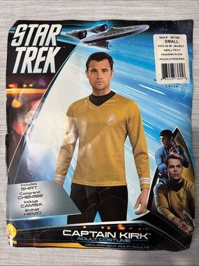 Star Trek Captain Kirk Costume Shirt Mens Small Adult Teens Gold Rubies Cosplay